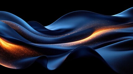 Obraz premium Waves of deep blue fabric ripple with glimmers of gold, creating a mystical atmosphere