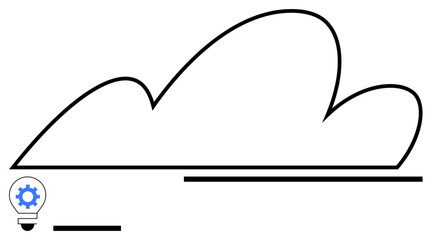 Minimalist cloud with lightbulb and gear design signifying innovation, cloud computing, and technology. Ideal for data storage, creativity, tech solutions, research, automation, AI simple landing