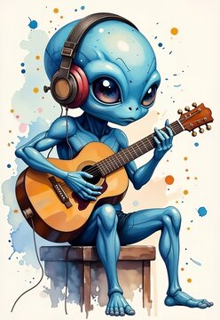 alien rock star with a guitar
