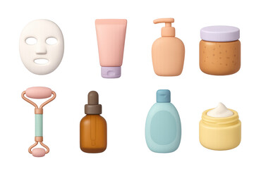 Skincare icons set: 3d style for beauty and wellness applications