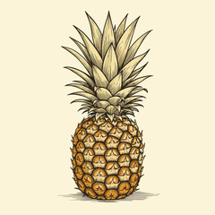 A vintage hand-drawn illustration of a pineapple in vibrant colors on a soft beige background