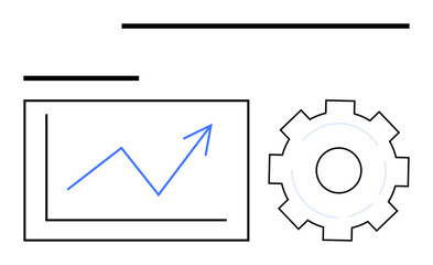 Line chart with upward trend and gear icon for analytics, growth strategy, system process, innovation, productivity, data analysis, ideal for simple landing page