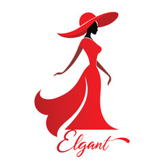 Elegant Black Woman in Red Dress and Hat Fashion Illustration