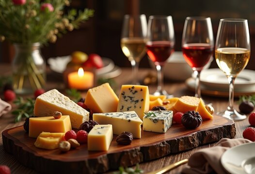 elegant cheese platter accompanied exquisite wine selection gourmet culinary experience, party, table, meal, dessert, appetizer, board, olive, fruit, nut