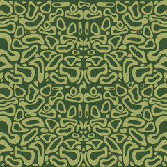 Organic camouflage inspired seamless abstract vector pattern in earthy green colors for textiles