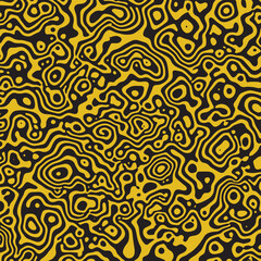 Abstract seamless pattern with golden curved lines and geometric stripes in a vintage optical illusion style