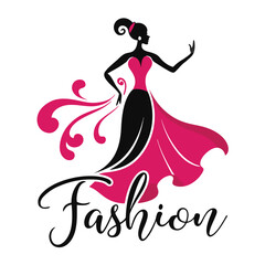 Elegant Woman in Pink Dress Fashion Design Logo