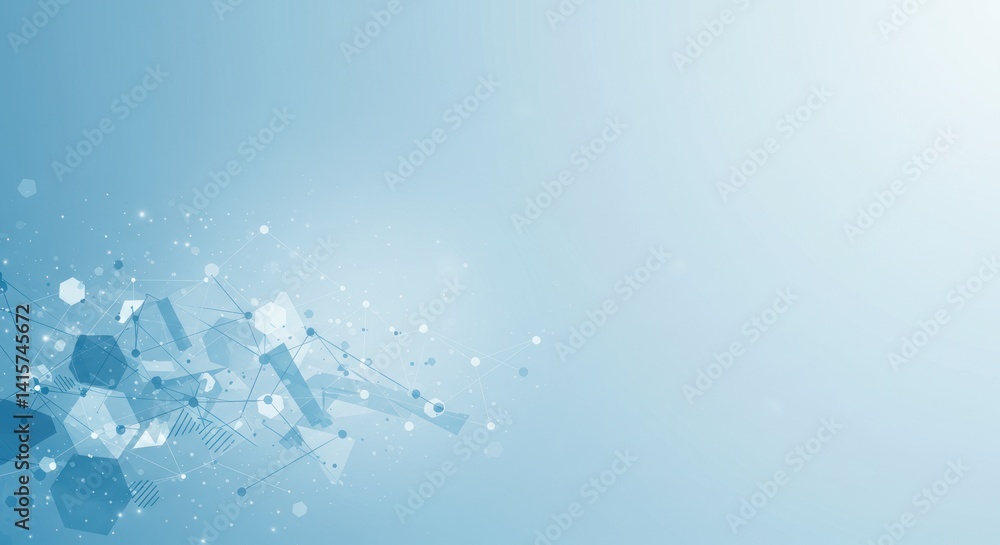 Poster abstract background with blue hexagons and circles creating a soft gradient effect.