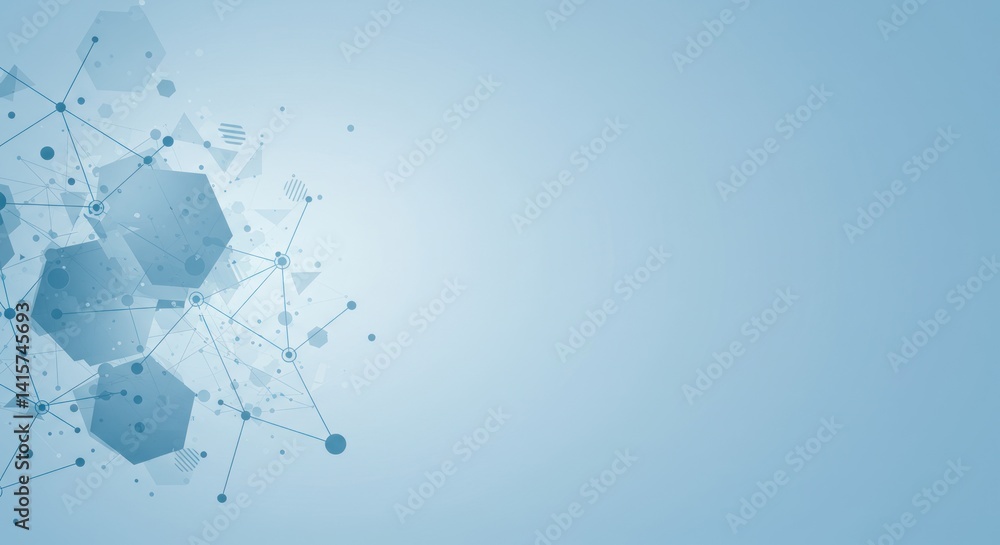 Poster abstract geometric network structure with blue gradient background for science or technology.