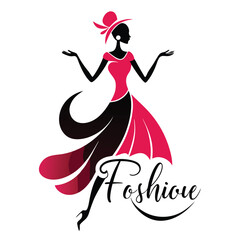 Elegant Black and Pink Fashion Woman Silhouette Logo