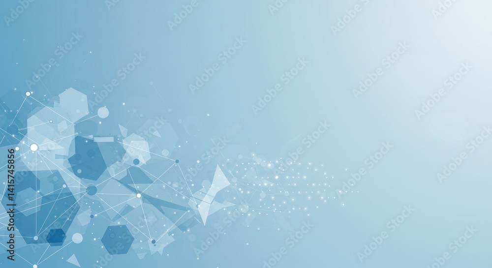 Poster abstract light blue background with geometric shapes and bokeh effect.