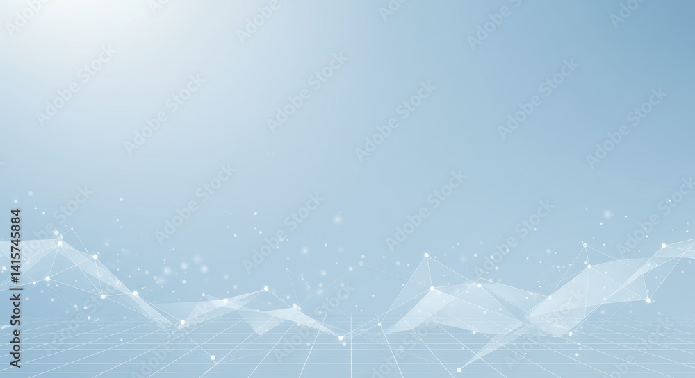 Poster abstract light blue background with connecting lines and dots creating a network.