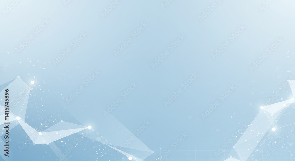 Poster abstract network background with connecting dots and lines in light blue tones.