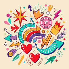 Colorful Arrows and Hearts Doodle Design