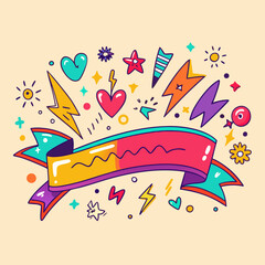 Colorful Doodle Banner with Stars & Hearts