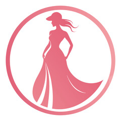 Elegant Woman in Flowing Dress and Hat Pink Silhouette