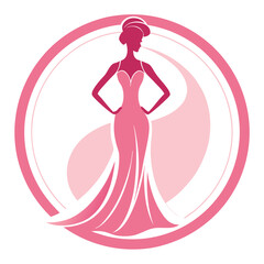 Elegant Woman in Pink Gown Circle Logo Design