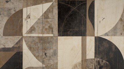 Abstract Geometric Pattern on Vintage Textured Wall with Earth Tones and Large Shapes