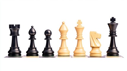A strategic game of chess featuring elegant black and white pieces arranged for play.