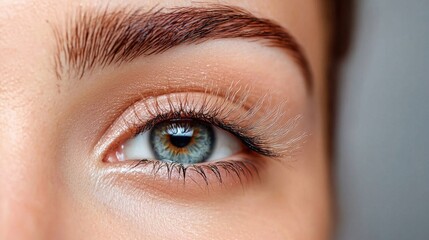 Obraz premium Closeup woman eye soft makeup neutral palette beauty photography