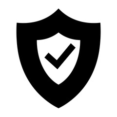 Minimalist shield with checkmark icon representing verified security privacy approval and digital data protection - concept of cybersecurity safety UI interface validation