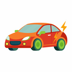 Electric car with lightning bolts on a white background