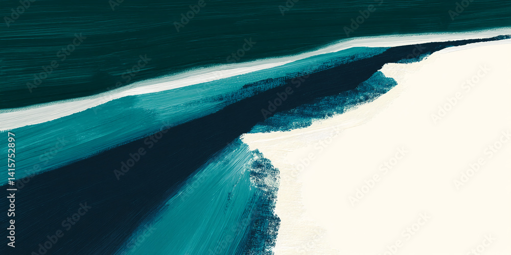 Poster Abstract teal and white paint strokes, creating a dynamic composition with texture and depth, suggesting movement and fluidity, ideal for modern design