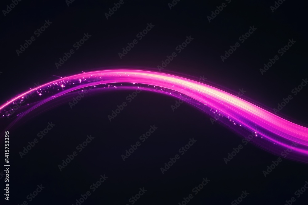 Poster abstract glowing pink wave with sparkling particles on a transparent background.