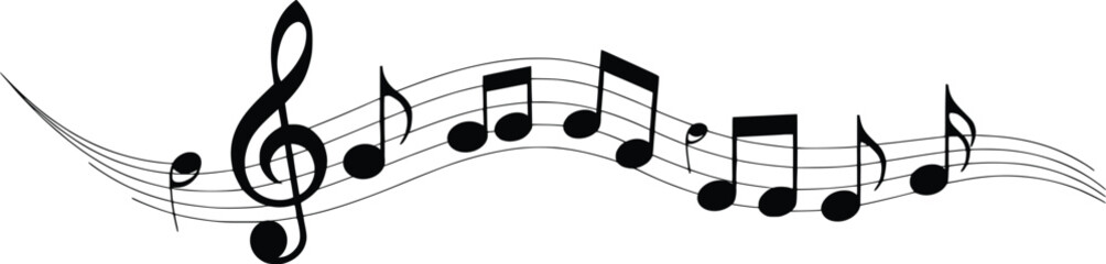 Flowing Music Notes on Staff, Musical Melody Clip Art with Treble Clef Design
