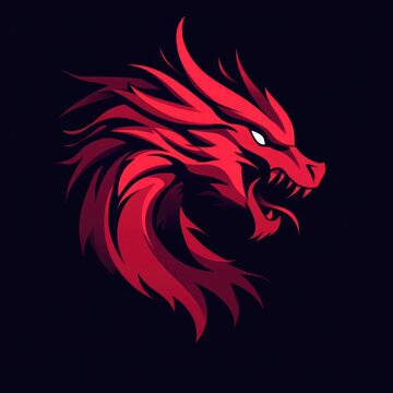 Bold abstract logo featuring a fierce red dragon head with intricate details and dynamic shapes symbolizing power and energy