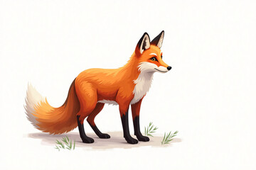 Obraz premium Adorable red fox with a playful and curious mood, standing in a natural setting against a soft, minimalist background.