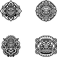 Collection of Mayan Tattoo Art Glyph Icons 

