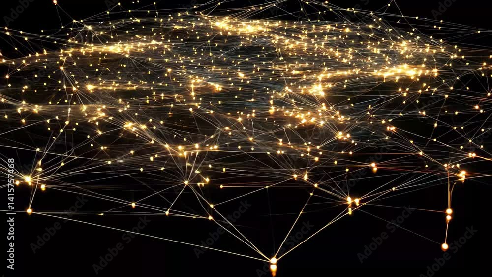 Aufkleber network of connections and data processing illuminated against a black background, network of connec