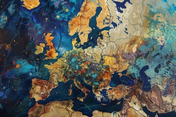 Abstract map of Western Europe, concept of European global network and connectivity, data transfer and cyber technology