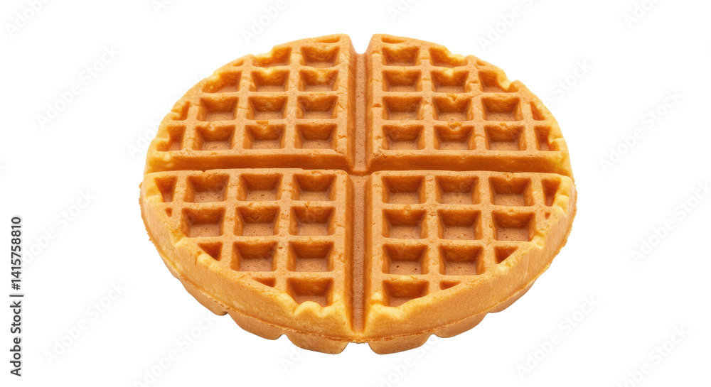 Poster a single round waffle with a grid pattern isolated against a black background in a close up shot