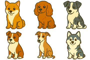 Naklejka premium Set of cute cartoon dogs in various breeds