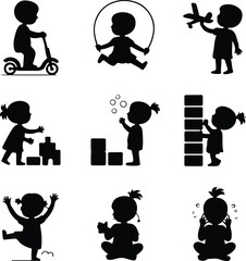 Kids Sketch Collection | Outline Silhouette Vector Set Children Doodle Silhouette | Isolated Kids Outline Vector