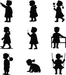 Kids Sketch Collection | Outline Silhouette Vector Set Children Doodle Silhouette | Isolated Kids Outline Vector