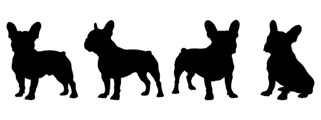 French bulldog in different poses. Dog breed silhouette