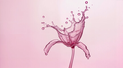 Pink liquid petals shape ethereal flowers suspended in a dreamy space. Their translucence evokes emotion, softness, and fragile beauty. This image blends floral fantasy with visual minimalism.