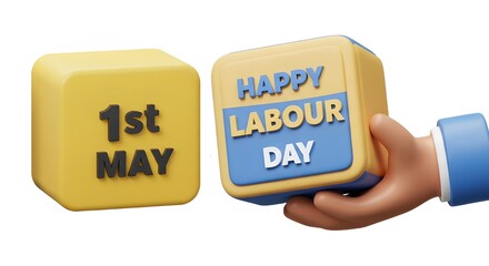 Happy Labour day, hand holding a box happy labour day