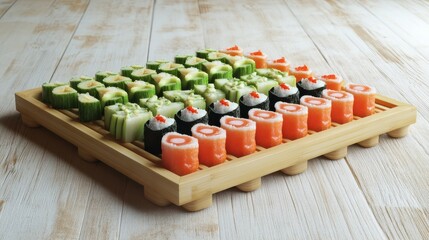 Assorted Sushi Rolls with Avocado and Cucumber
