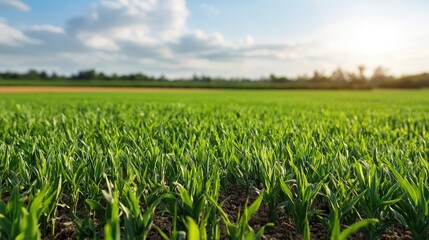 Obraz premium Serene green field landscape sunrise sunset nature photography