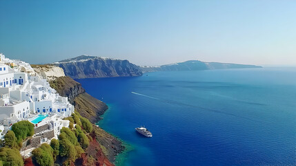 Obraz premium White Santorini Houses Panorama Over Blue Aegean Sea