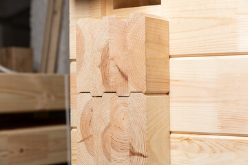 Close up of a glued pine wood timbers.
