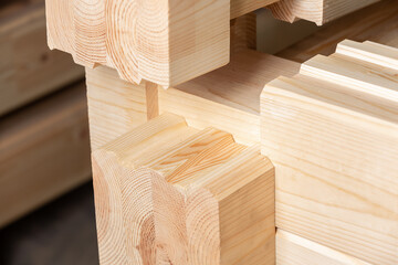 Set of glued pine wood timbers.