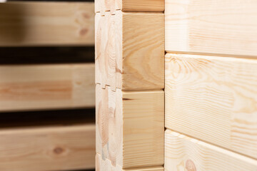 Set of glued pine wood timbers.