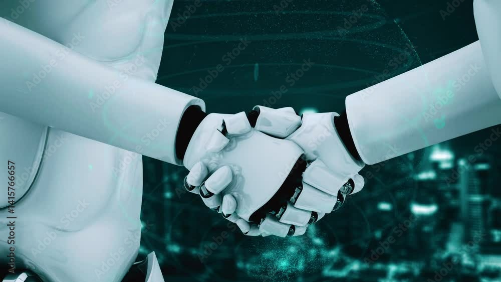 Poster future financial technology controll by ai robot huminoid uses machine learning and artificial intel