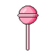 8 bit lollipop icon. Pixel art object. Old school vintage game graphic.