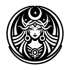 A glyph style icon of moon goddess tattoo